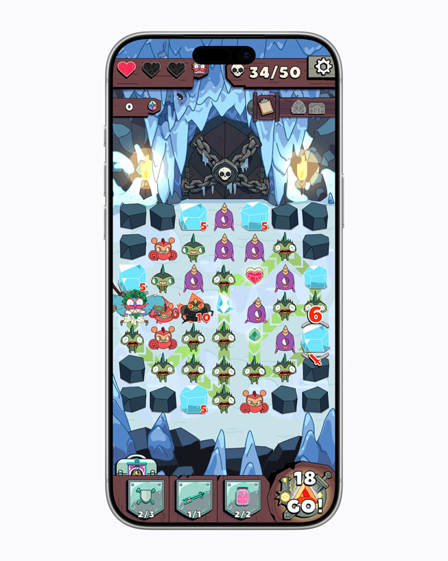 L’écran du jeu Grindstone, avec traçage tactique de passages, affiché sur iPhone 17 Pro Max.