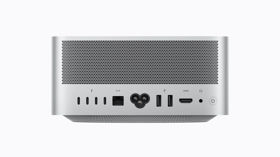 A rear view of Mac Studio shows its multiple ports.