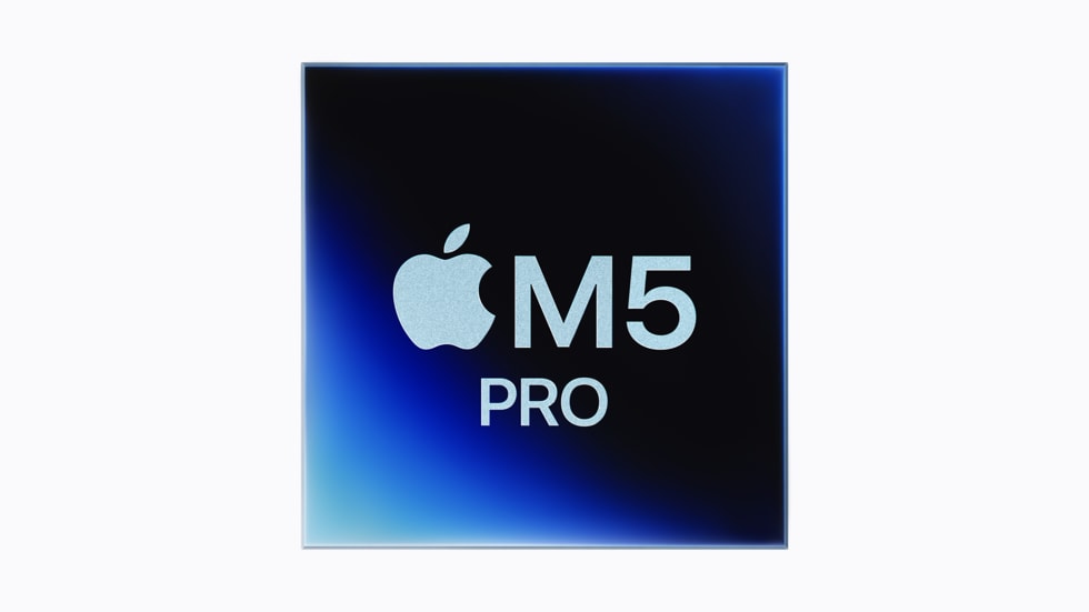 The Apple M5 Pro chip logo on a blue and purple gradient background.