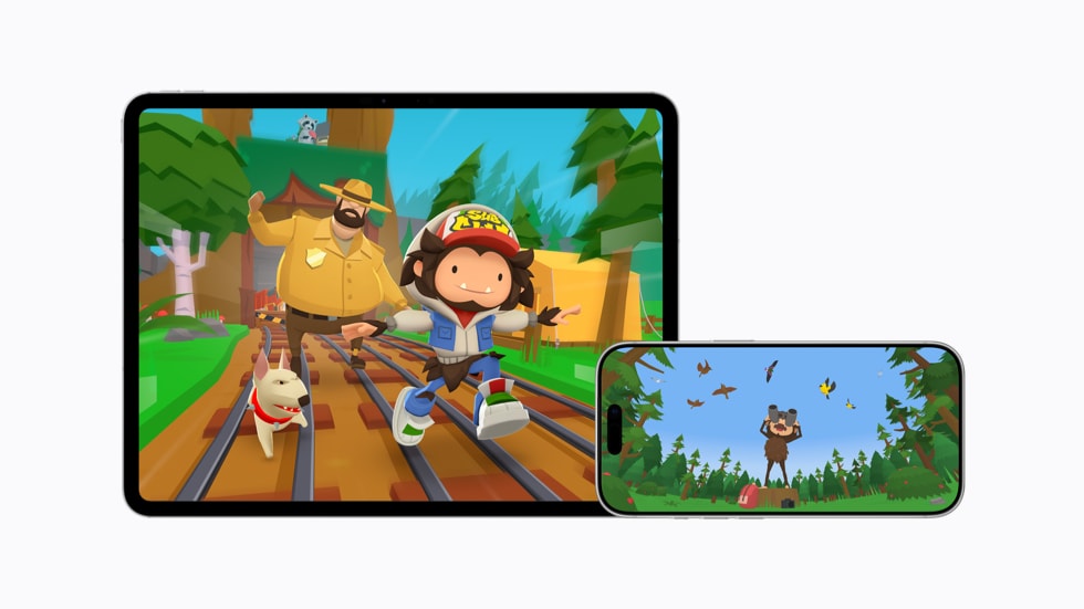 Una partida de Sneaky Sasquatch en un iPad y un iPhone 17 Pro.