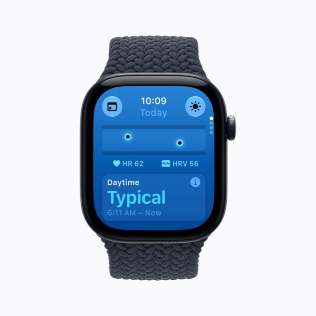 A user’s Apple Watch Series 12 shows their daytime vitals in the Vitals app, with a reading that says “Typical.”