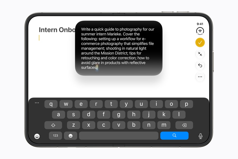 On iPhone Duo, a user employs Siri to adjust some copy they’re working on.