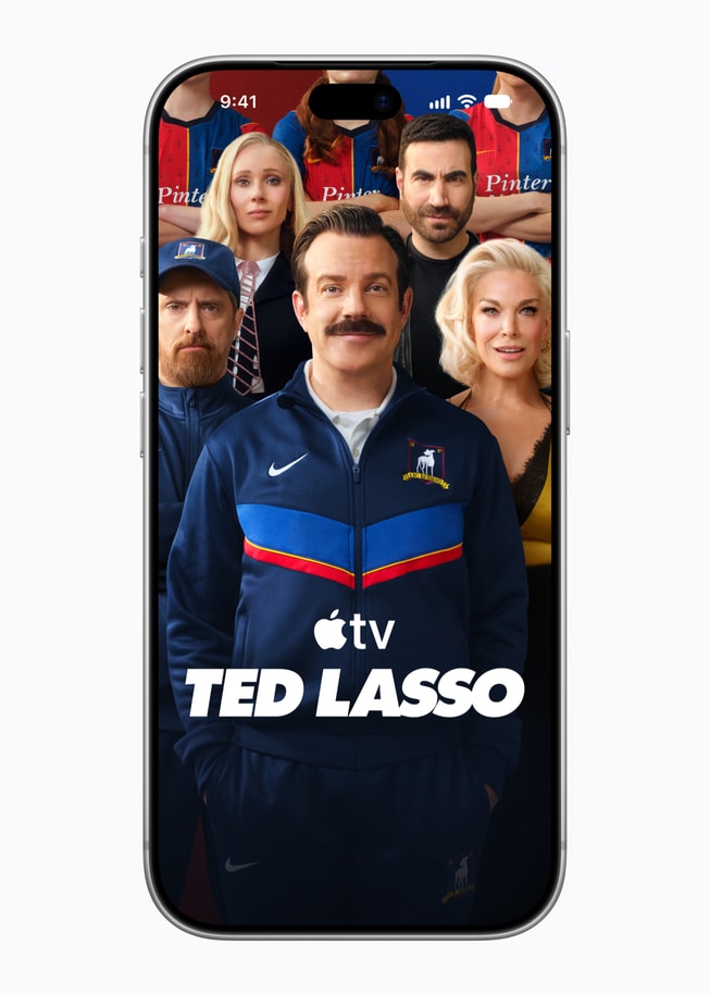 iPhone 18 Pro shows artwork for the Apple TV title “Ted Lasso.”