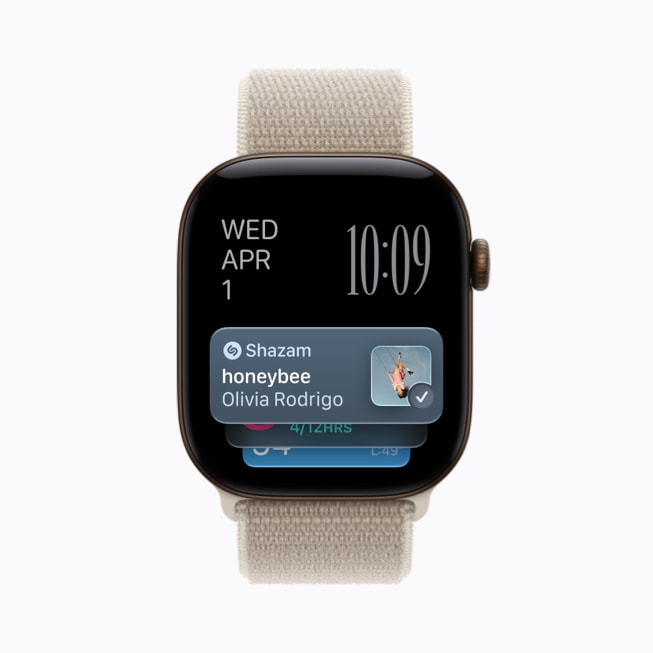Apple Watch Series 12 shows Shazam with the song “Honeybee” by Olivia Rodrigo detected.