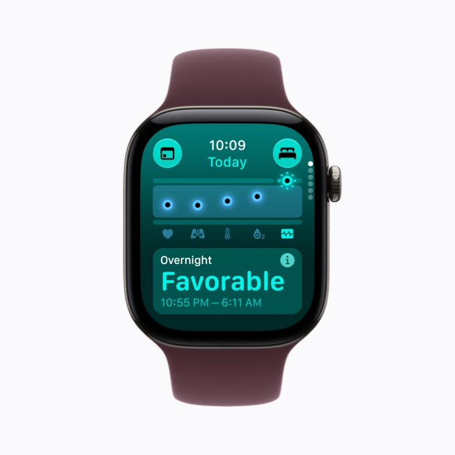 Apple Watch Series 12 affichant les signes vitaux nocturnes.