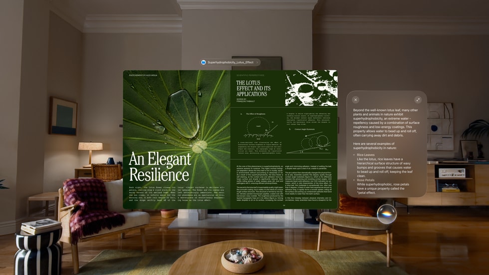 Une personne utilise Sir AI dans l’interface de l’Apple Vision Pro.