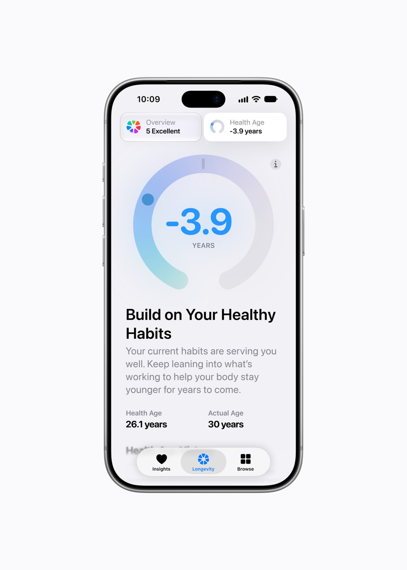 In the Health app on iPhone 18 Pro, a user’s screen reads “Build on Your Healthy Habits.”