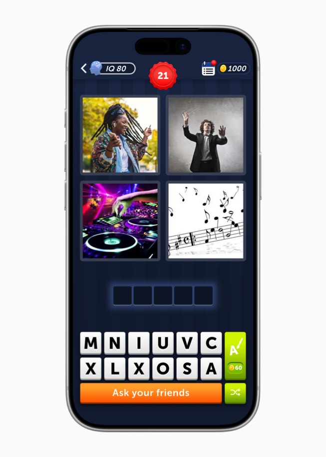 iPhone 17 Pro show a screen from 4 Pics 1 Word+.