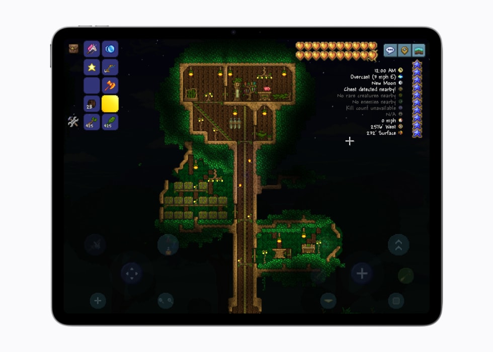 iPad Pro shows a screen from Terraria+.
