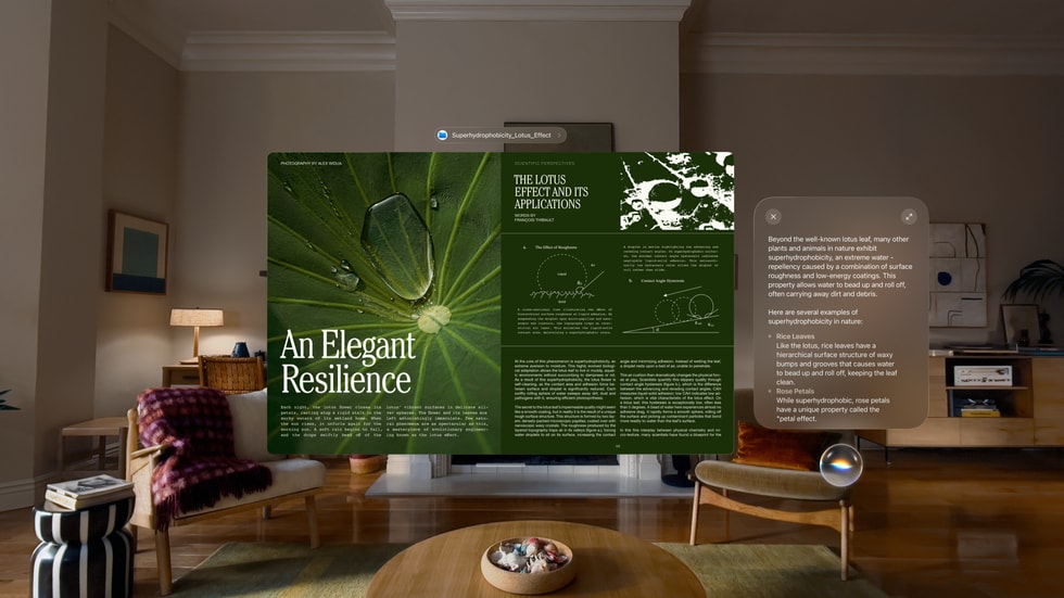 Apple Vision Pro 인터페이스에서 Siri AI를 경험하는 모습.