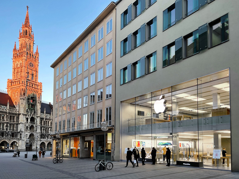 Exteriören av Apple Rosenstraße i München.