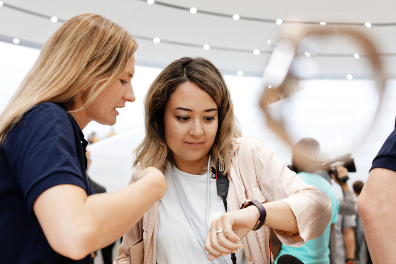Guests at the hands-on area at Steve Jobs Theater.