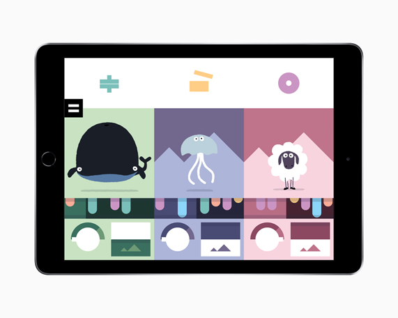 iPad showing a music-making screen with animals and instruments from Bandimal