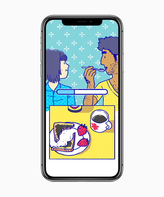 iPhone X showing an animated couple eating breakfast together in Florence