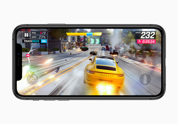 Car racing gameplay from “Asphalt 9: Legends” displayed on iPhone XS.