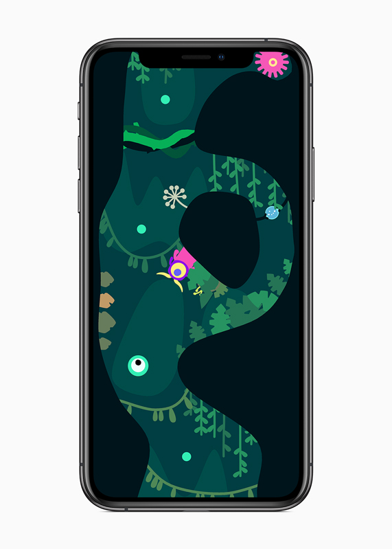 iPhone showing gameplay from “Ordia,” the one-finger action game.