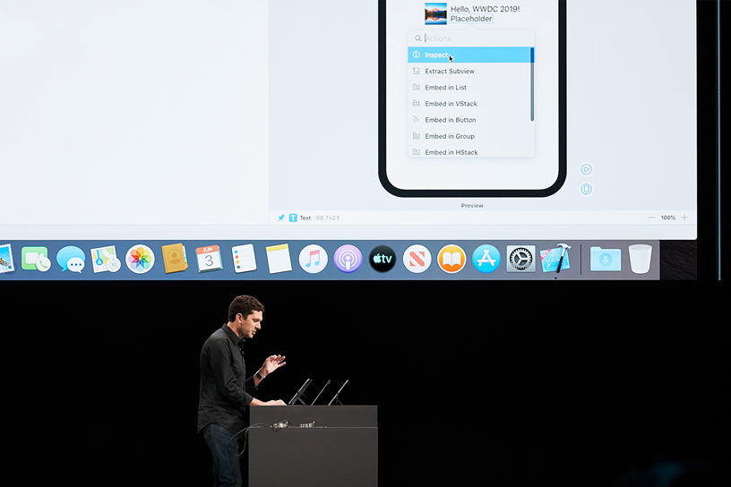 Josh Shaffer on stage at WWDC 2019.
