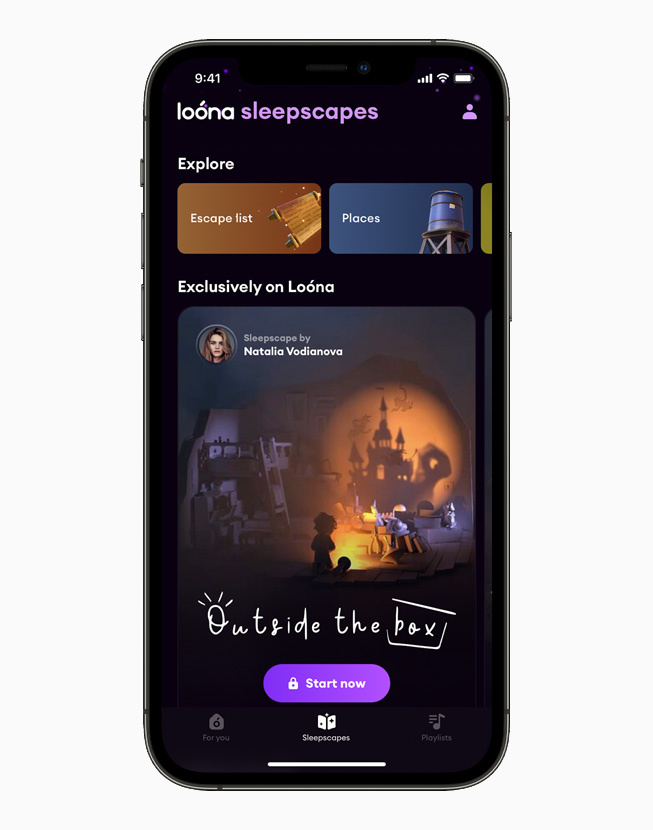 Loóna sleepscapes displayed on iPhone 12 Pro.