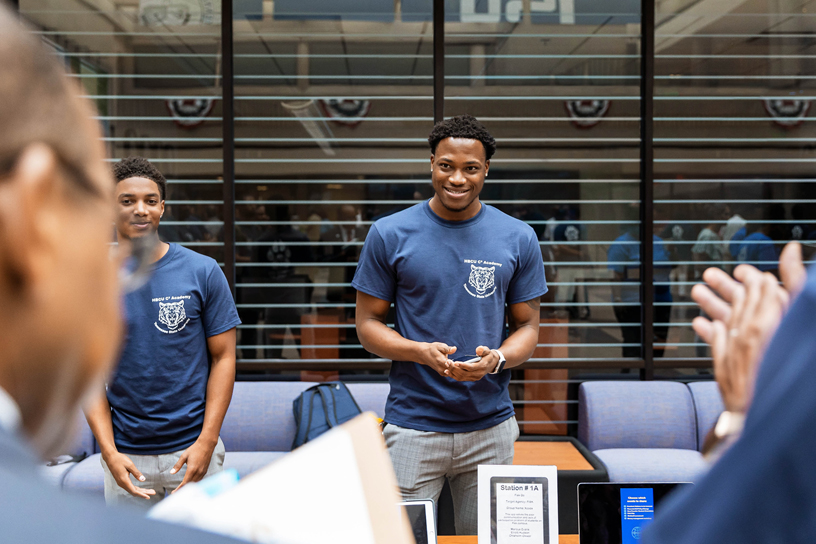 Students presenting their app at the Teacher Coding Academy app showcase in Nashville.