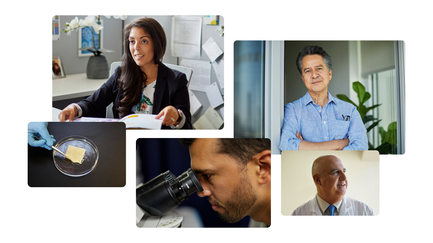 Five-photo collage of those involved with biotech startup SweetBio