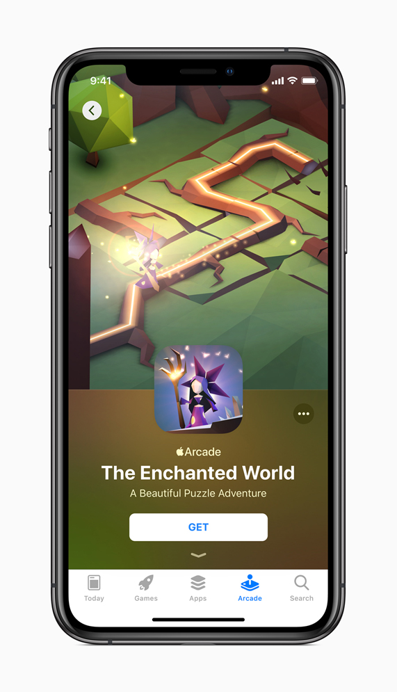 iPhone with “The Enchanted World” App Store page.