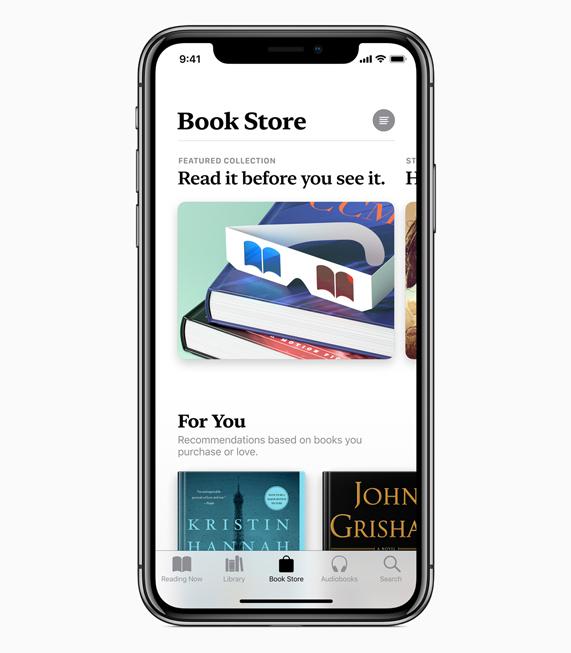 iPhone X showing Book Store screen in Apple Books.