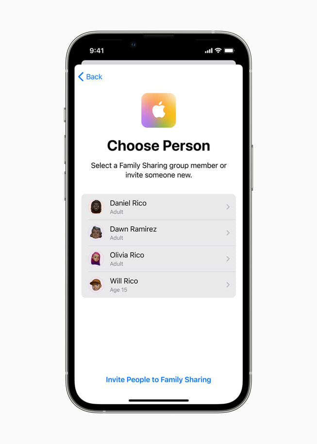 Family Sharing group through Apple Card Family on iPhone 13 Pro.