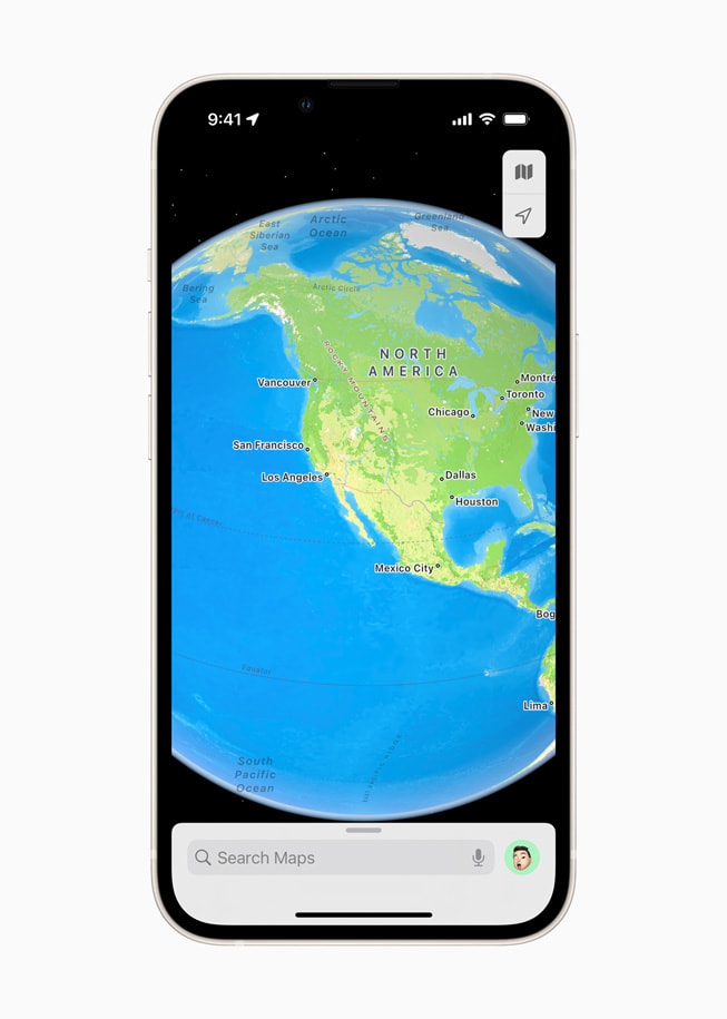 A new interactive globe in Apple Maps in iOS 15 shows North America.