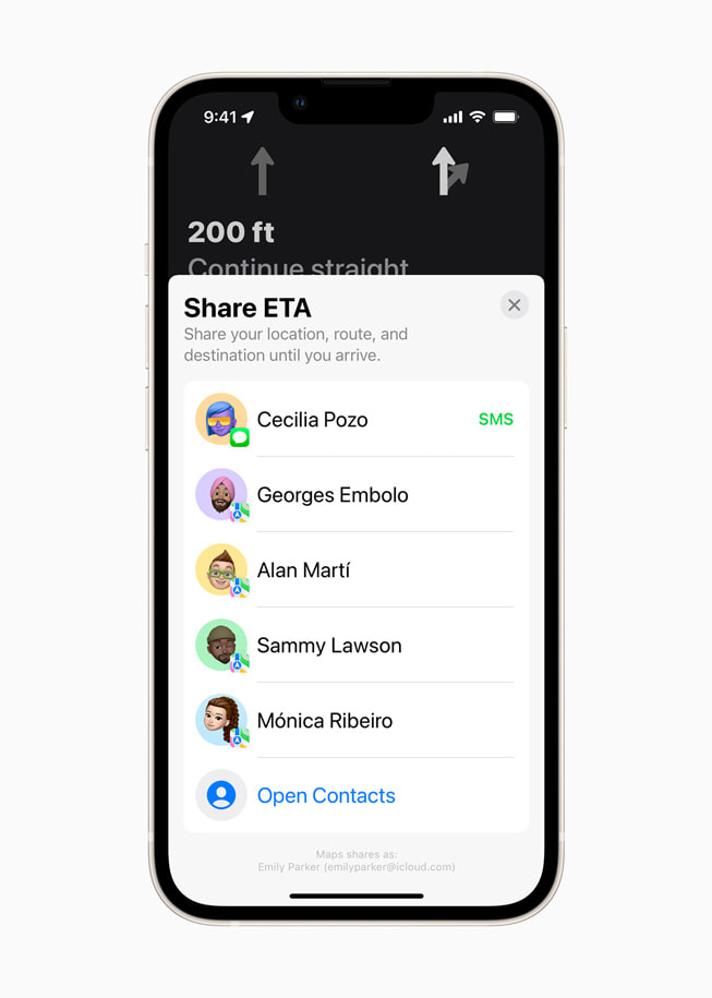 Apple Maps on iPhone shows the Share ETA function.