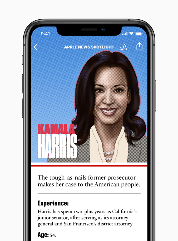 Kamala Harris candidate page on Apple News.