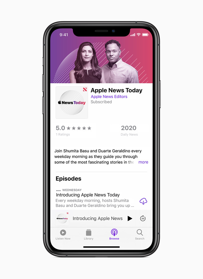 Shumita Basu and Duarte Geraldino of Apple News Today are displayed on iPhone 11 Pro.