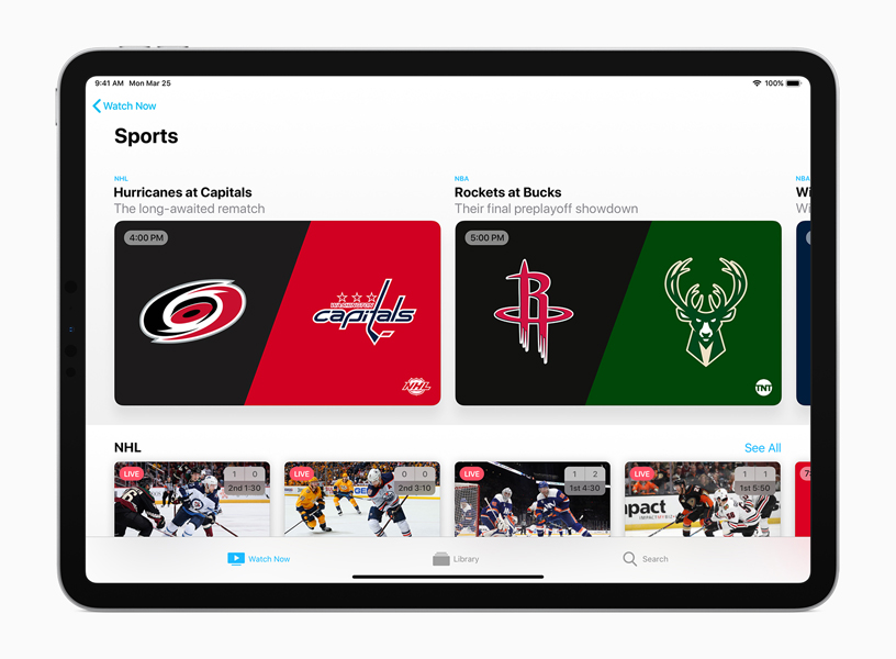 The Sports screen in the Apple TV app.