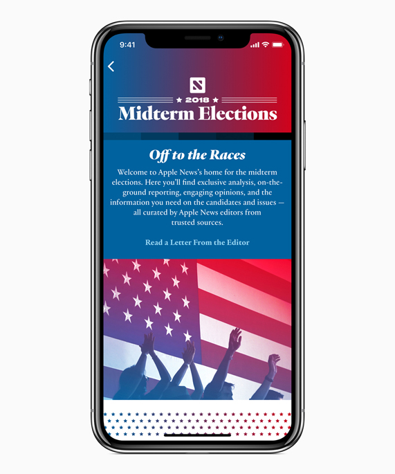 iPhone X showing Apple News’ Midterm Elections section.