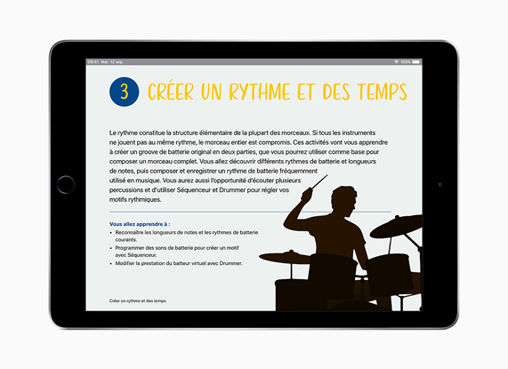 iPad avec La créativité pour tous affiché en français à l'écran.