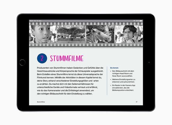 iPad avec La créativité pour tous affiché en allemand à l'écran.