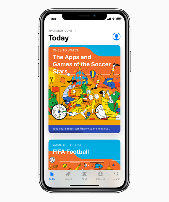 Illustrated World Cup content menu featured on an iPhone X App Store