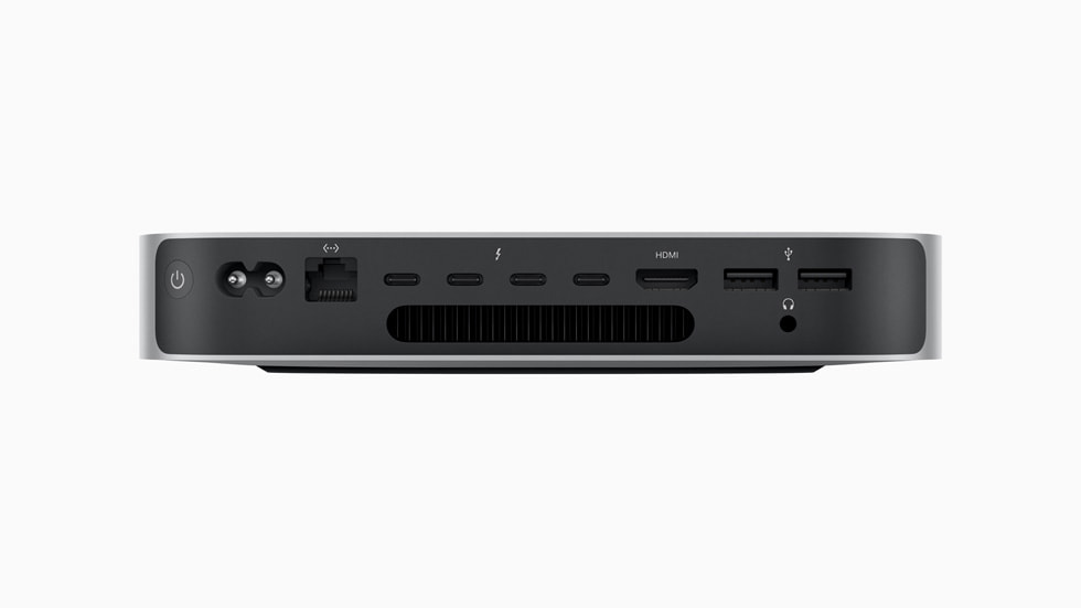 Mac mini with M2 Pro’s ports are shown.