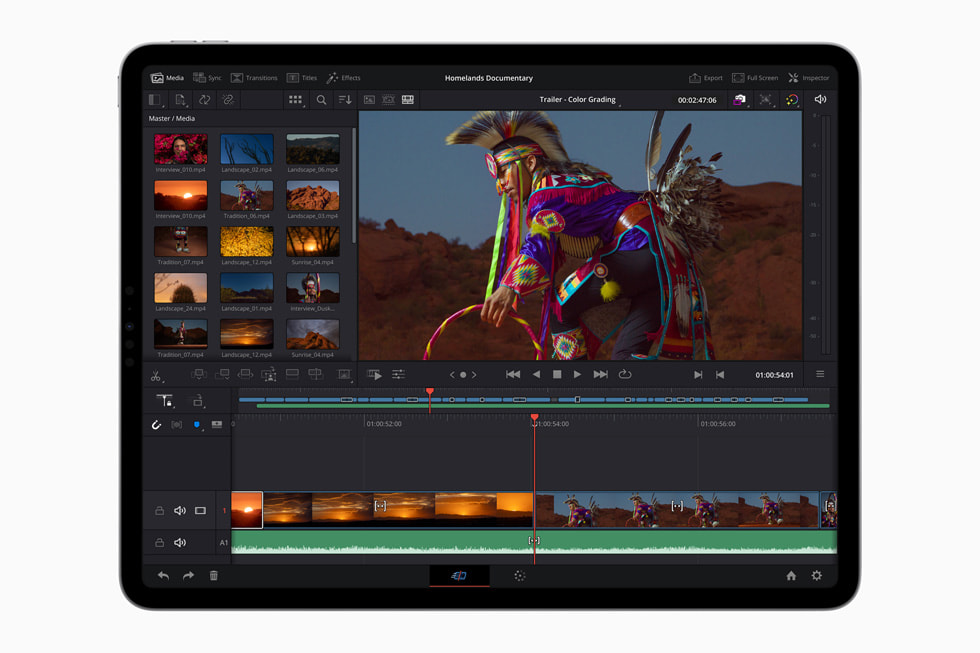 Editing a video using DaVinci Resolve on iPad Pro.