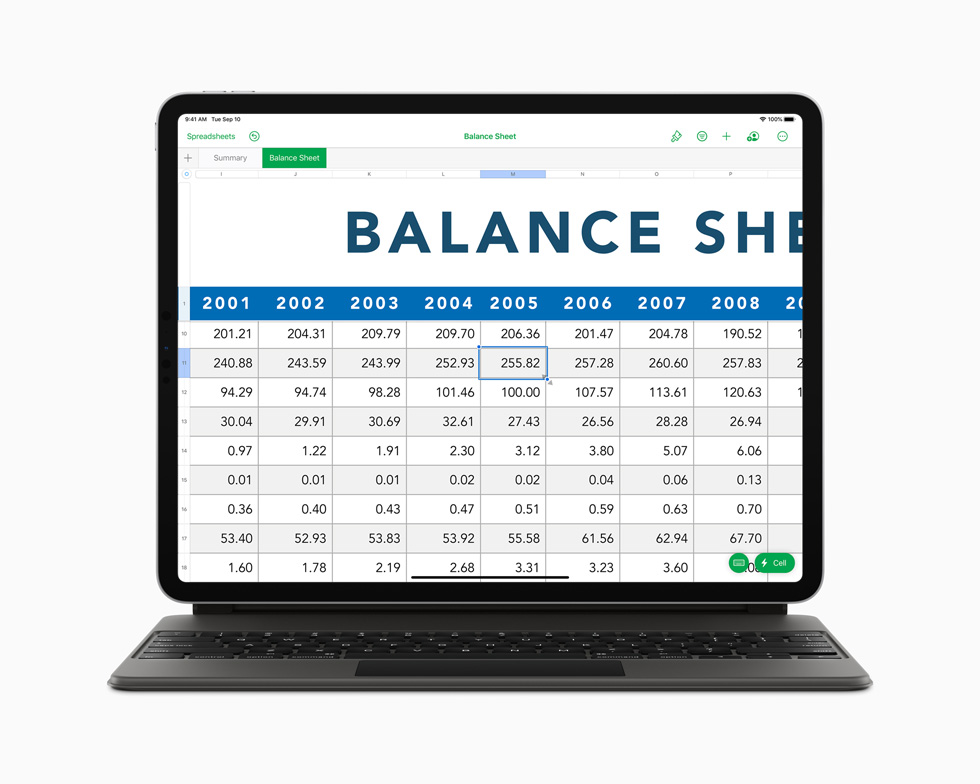 The Numbers app on the new iPad Pro with Magic Keyboard.
