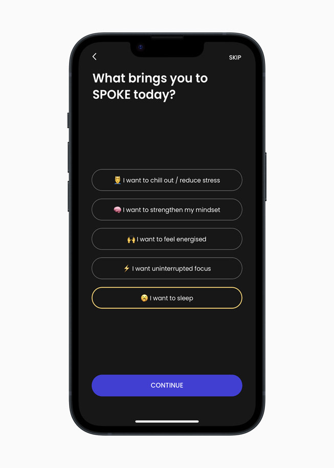 “What brings you to SPOKE today?” prompt on the SPOKE app on iPhone 14.