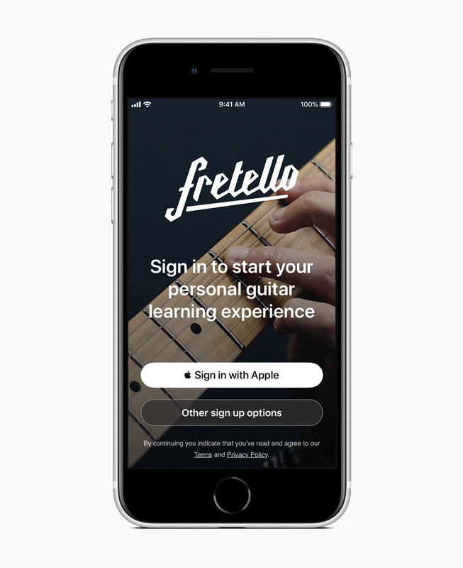 A guitar learning app screen on iPhone SE. 