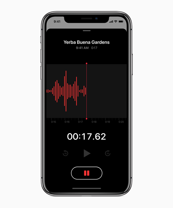 iPhone X showing Voice Memo app.
