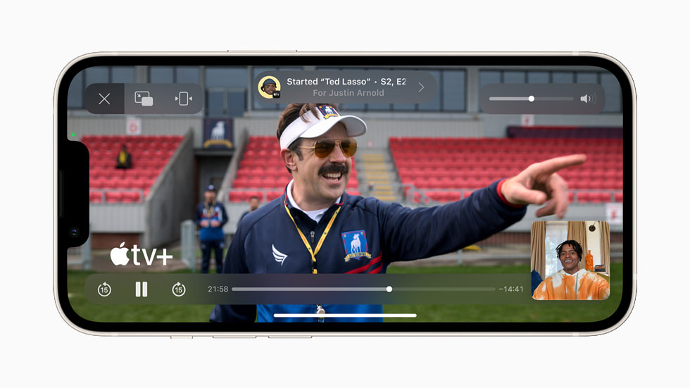 Ted Lasso on TV+ on iPhone 13.