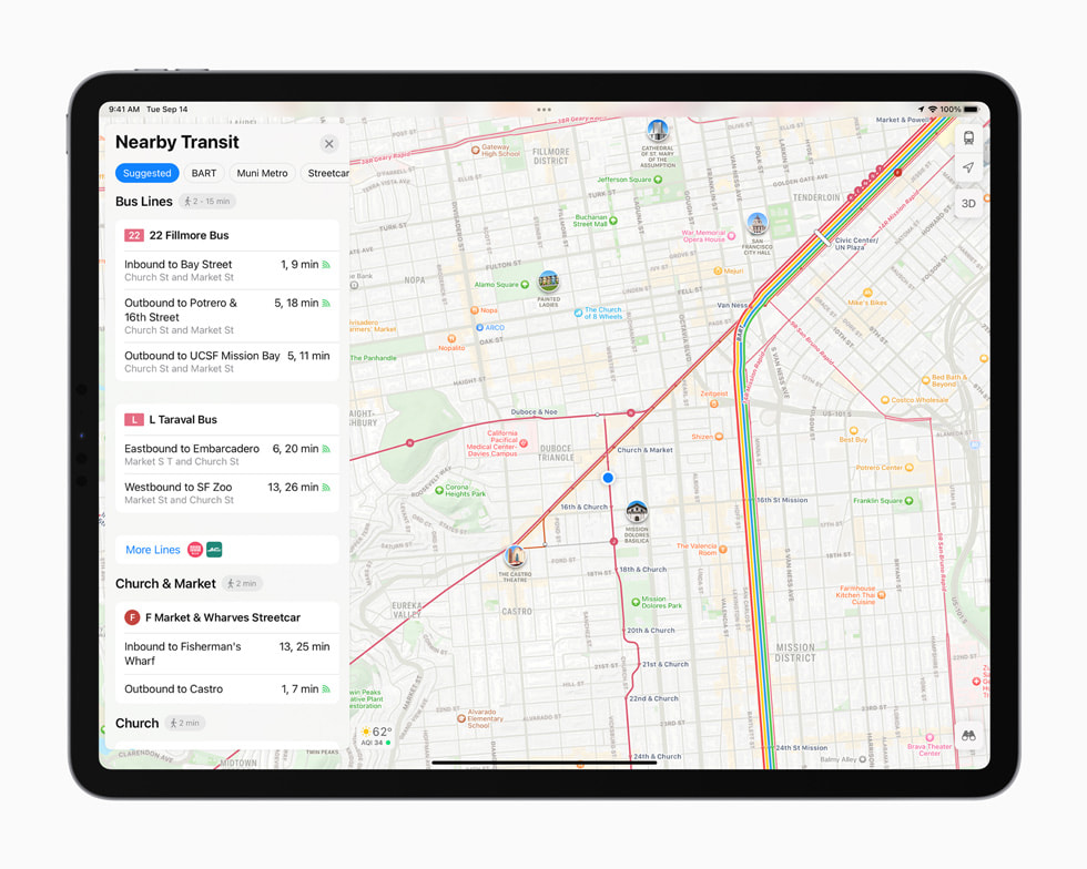 The redesigned Maps displayed on iPad Pro.