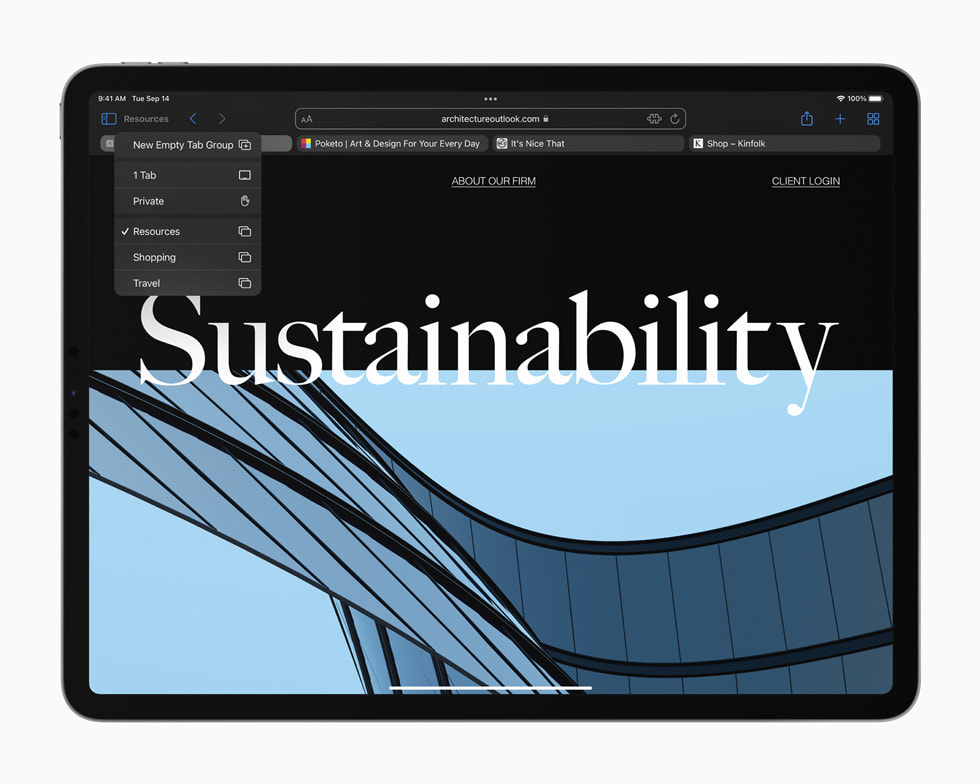 New Tab Groups in Safari displayed on iPad Pro.