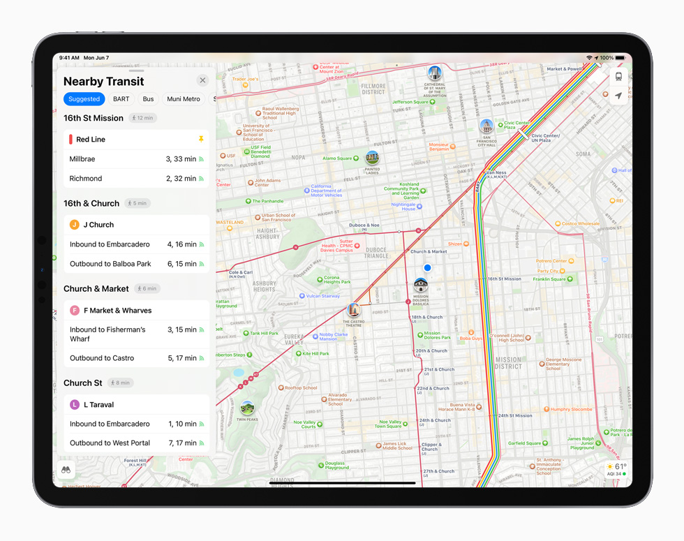 New Maps design in iPadOS 15 displayed on iPad Pro.