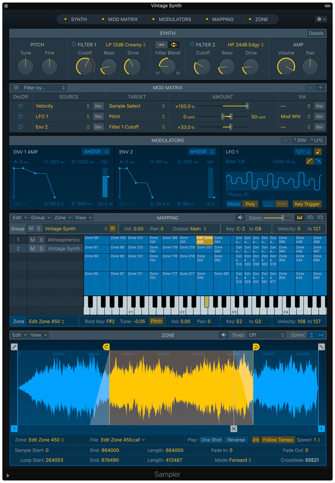 The Sampler screen in Logic Pro X.