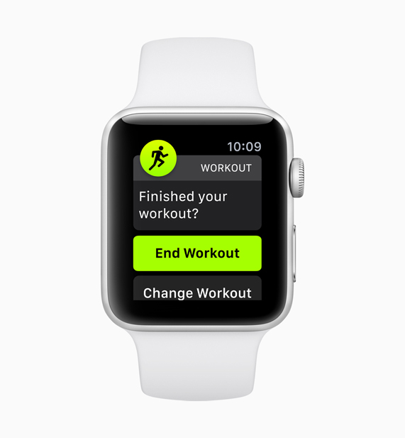 Apple Watch demonstrating the new auto-workout detection feature stop screen