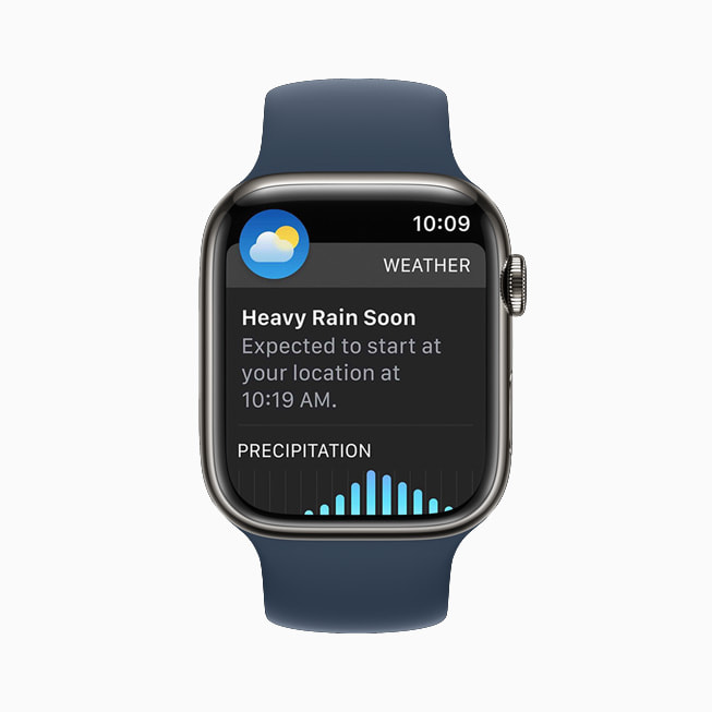 Apple Watch Series 7 shows the Weather app in watchOS 8.