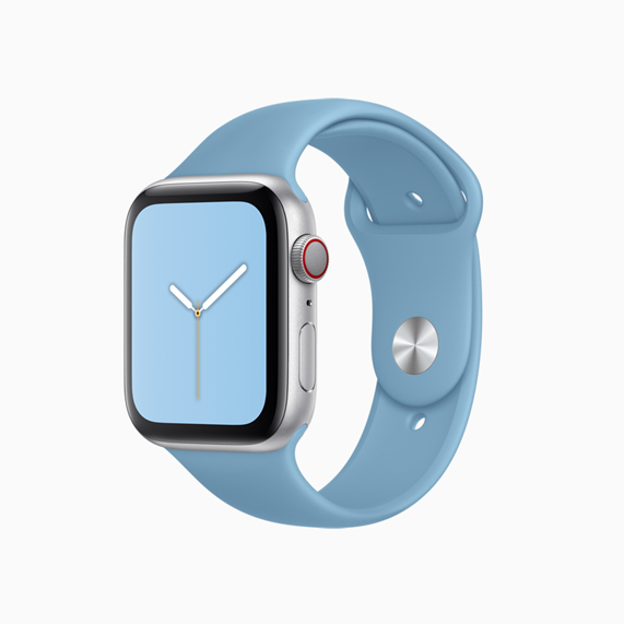 Apple Watch sports band in Cornflower.